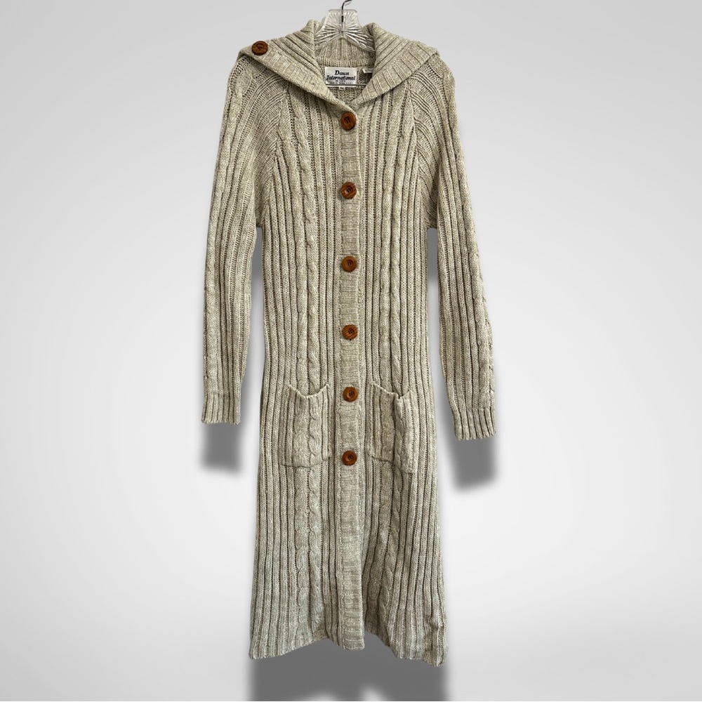 Vintage 90s Earthy Tone Cream Knit Long Cardigan